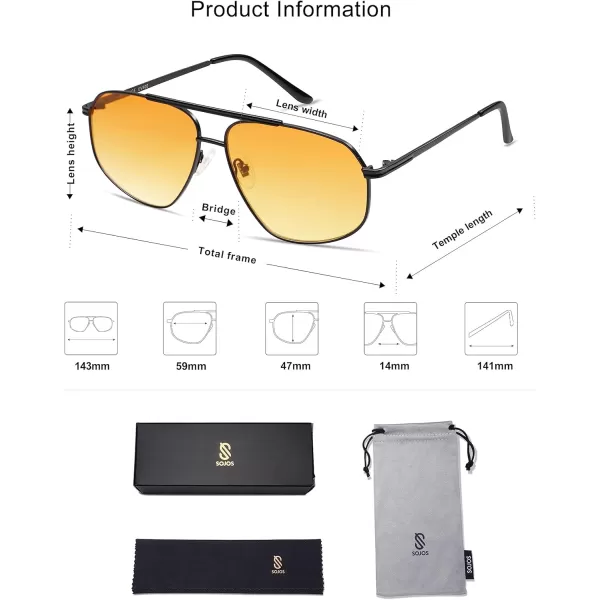 imageSOJOS Retro Hexagon Aviator Sunglasses for Women Men Trendy Vintage UV400 Protection Shades SJ1200BlackYellow Tint