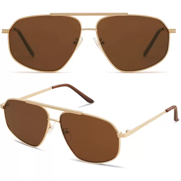 imageSOJOS Retro Hexagon Aviator Sunglasses for Women Men Trendy Vintage UV400 Protection Shades SJ1200GoldBrown