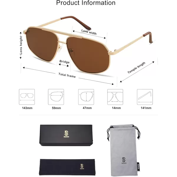 imageSOJOS Retro Hexagon Aviator Sunglasses for Women Men Trendy Vintage UV400 Protection Shades SJ1200GoldBrown