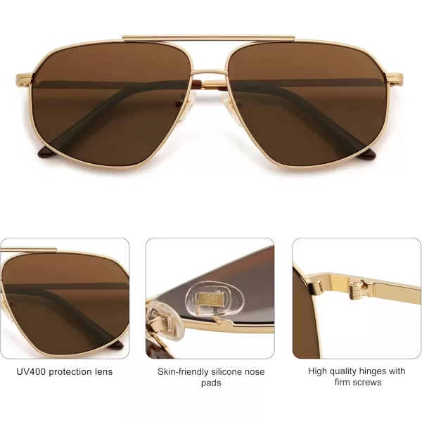 imageSOJOS Retro Hexagon Aviator Sunglasses for Women Men Trendy Vintage UV400 Protection Shades SJ1200GoldBrown