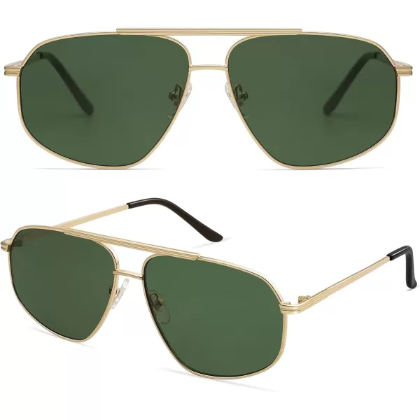 imageSOJOS Retro Hexagon Aviator Sunglasses for Women Men Trendy Vintage UV400 Protection Shades SJ1200GoldGreen