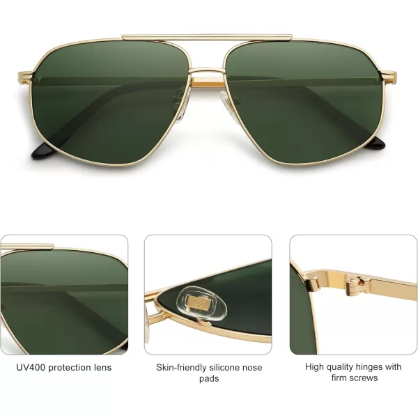 imageSOJOS Retro Hexagon Aviator Sunglasses for Women Men Trendy Vintage UV400 Protection Shades SJ1200GoldGreen
