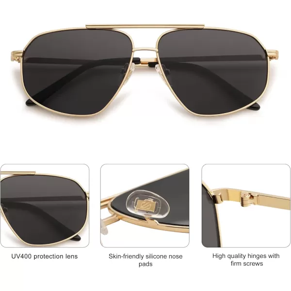imageSOJOS Retro Hexagon Aviator Sunglasses for Women Men Trendy Vintage UV400 Protection Shades SJ1200GoldGrey