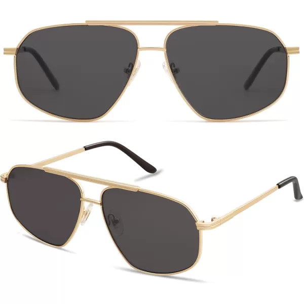 imageSOJOS Retro Hexagon Aviator Sunglasses for Women Men Trendy Vintage UV400 Protection Shades SJ1200GoldGrey