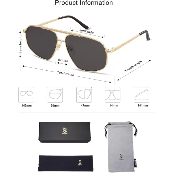 imageSOJOS Retro Hexagon Aviator Sunglasses for Women Men Trendy Vintage UV400 Protection Shades SJ1200GoldGrey