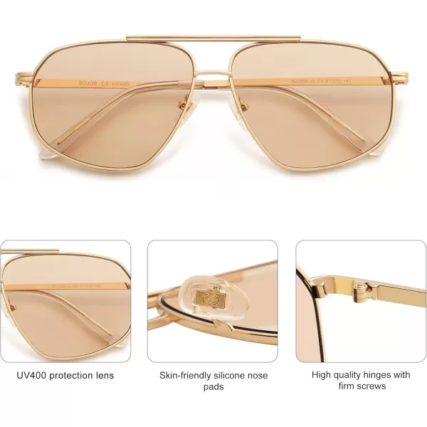 imageSOJOS Retro Hexagon Aviator Sunglasses for Women Men Trendy Vintage UV400 Protection Shades SJ1200GoldLight Brown