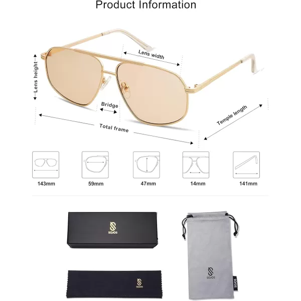imageSOJOS Retro Hexagon Aviator Sunglasses for Women Men Trendy Vintage UV400 Protection Shades SJ1200GoldLight Brown