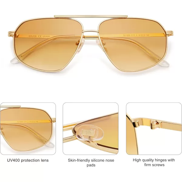 imageSOJOS Retro Hexagon Aviator Sunglasses for Women Men Trendy Vintage UV400 Protection Shades SJ1200GoldLight Yellow