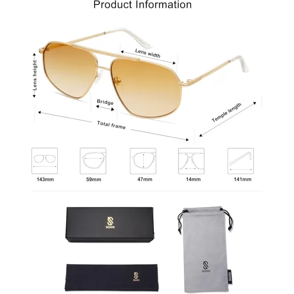 imageSOJOS Retro Hexagon Aviator Sunglasses for Women Men Trendy Vintage UV400 Protection Shades SJ1200GoldLight Yellow