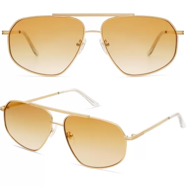 imageSOJOS Retro Hexagon Aviator Sunglasses for Women Men Trendy Vintage UV400 Protection Shades SJ1200GoldLight Yellow