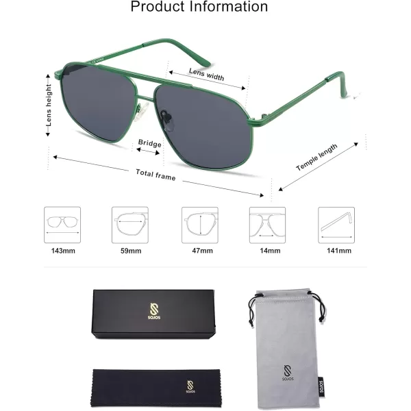 imageSOJOS Retro Hexagon Aviator Sunglasses for Women Men Trendy Vintage UV400 Protection Shades SJ1200GreenGrey