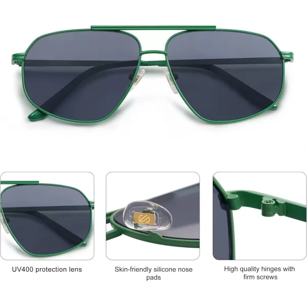 imageSOJOS Retro Hexagon Aviator Sunglasses for Women Men Trendy Vintage UV400 Protection Shades SJ1200GreenGrey