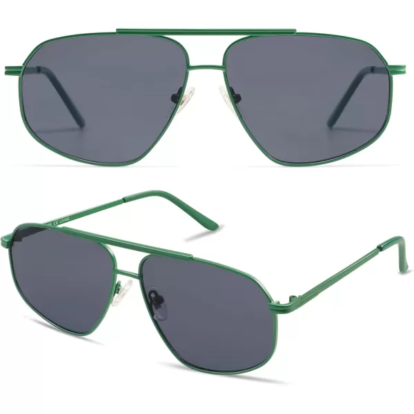 imageSOJOS Retro Hexagon Aviator Sunglasses for Women Men Trendy Vintage UV400 Protection Shades SJ1200GreenGrey