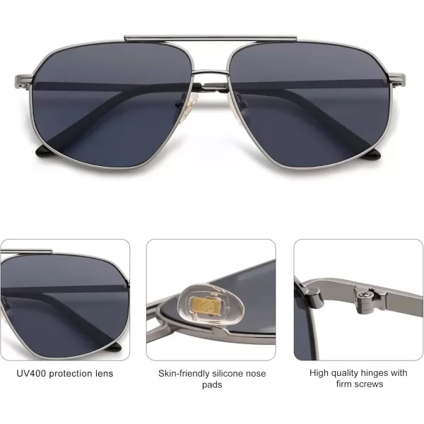 imageSOJOS Retro Hexagon Aviator Sunglasses for Women Men Trendy Vintage UV400 Protection Shades SJ1200GunmetalDark Grey