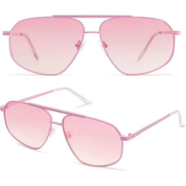 imageSOJOS Retro Hexagon Aviator Sunglasses for Women Men Trendy Vintage UV400 Protection Shades SJ1200PinkGradient Pink