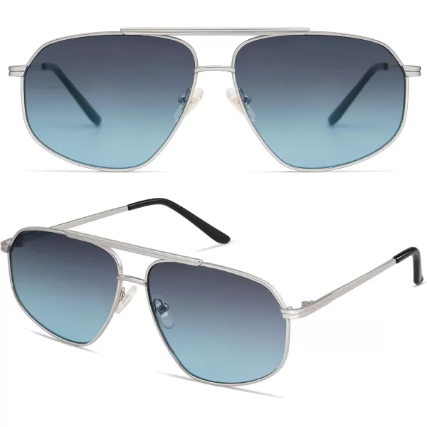 imageSOJOS Retro Hexagon Aviator Sunglasses for Women Men Trendy Vintage UV400 Protection Shades SJ1200SilverGradient Blue