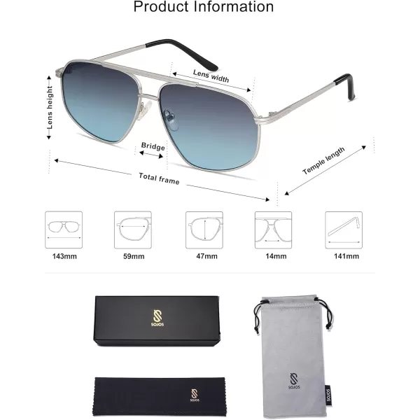 imageSOJOS Retro Hexagon Aviator Sunglasses for Women Men Trendy Vintage UV400 Protection Shades SJ1200SilverGradient Blue