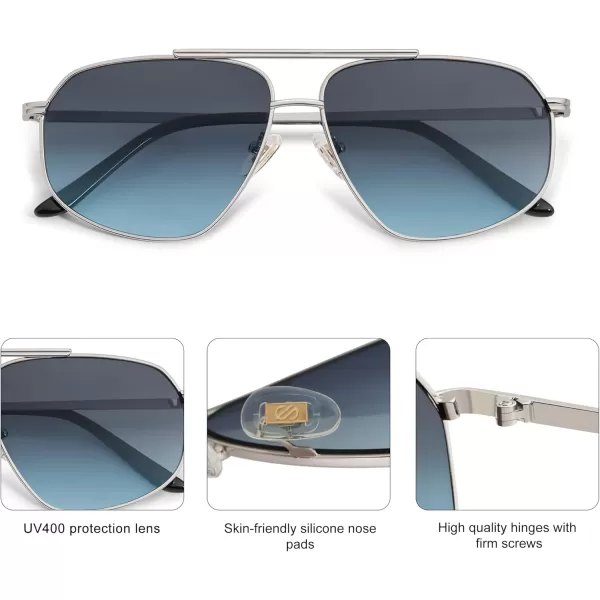 imageSOJOS Retro Hexagon Aviator Sunglasses for Women Men Trendy Vintage UV400 Protection Shades SJ1200SilverGradient Blue