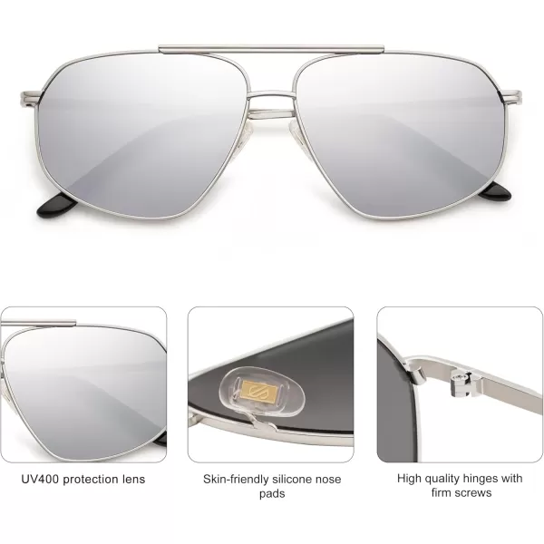 imageSOJOS Retro Hexagon Aviator Sunglasses for Women Men Trendy Vintage UV400 Protection Shades SJ1200SilverSilver Mirrored