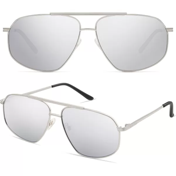 imageSOJOS Retro Hexagon Aviator Sunglasses for Women Men Trendy Vintage UV400 Protection Shades SJ1200SilverSilver Mirrored