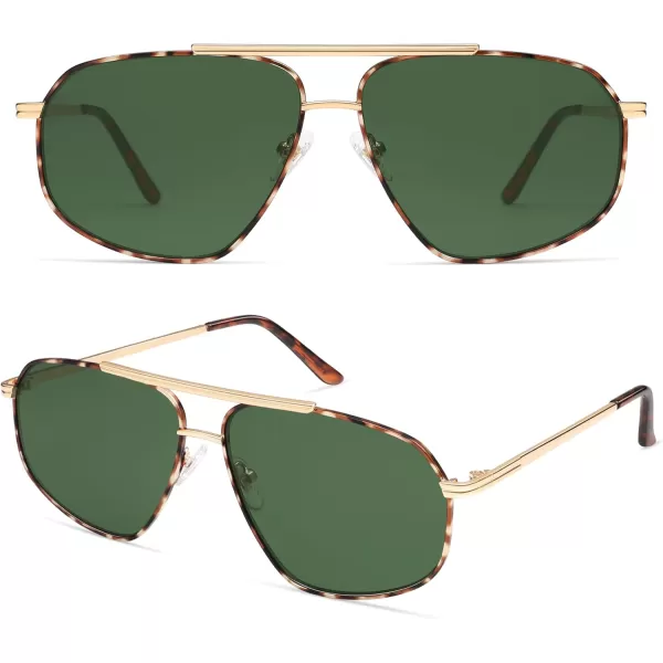 imageSOJOS Retro Hexagon Aviator Sunglasses for Women Men Trendy Vintage UV400 Protection Shades SJ1200TortoiseGreen