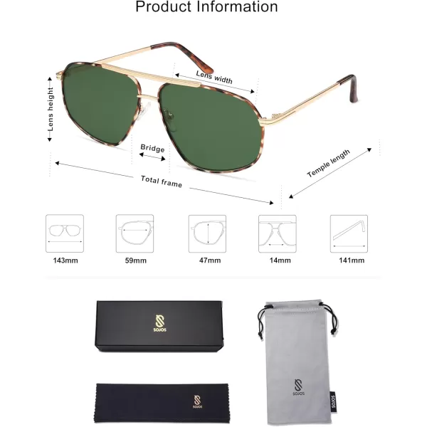 imageSOJOS Retro Hexagon Aviator Sunglasses for Women Men Trendy Vintage UV400 Protection Shades SJ1200TortoiseGreen
