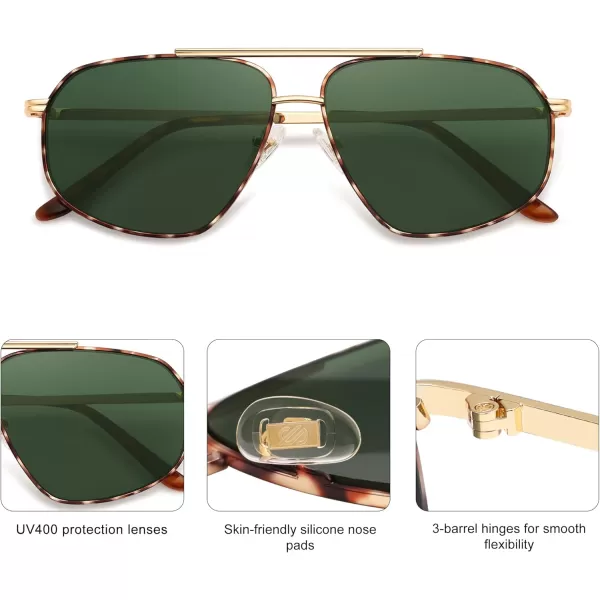 imageSOJOS Retro Hexagon Aviator Sunglasses for Women Men Trendy Vintage UV400 Protection Shades SJ1200TortoiseGreen