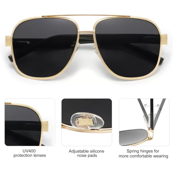 imageSOJOS Retro Oversized Square Aviator Sunglasses for Women Men Classic UV400 Protection Shades SJ1214GoldBlack