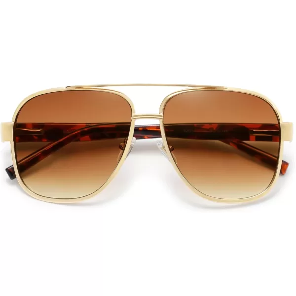 imageSOJOS Retro Oversized Square Aviator Sunglasses for Women Men Classic UV400 Protection Shades SJ1214GoldGradient Brown