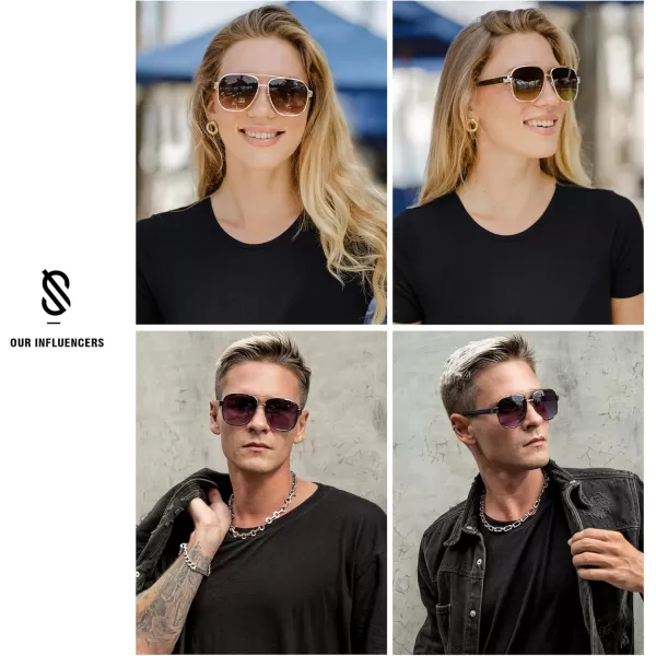 imageSOJOS Retro Oversized Square Aviator Sunglasses for Women Men Classic UV400 Protection Shades SJ1214GunmetalGradient Grey