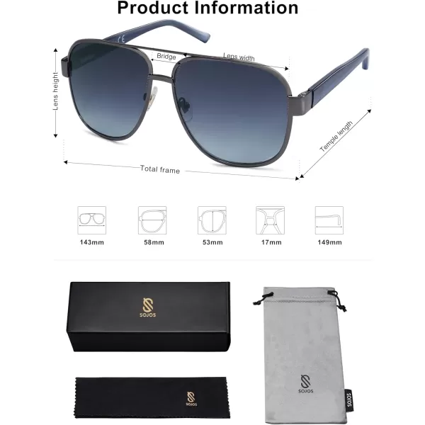 imageSOJOS Retro Oversized Square Aviator Sunglasses for Women Men Classic UV400 Protection Shades SJ1214GunmetalGradient Grey