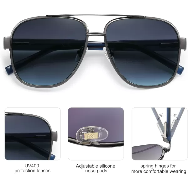 imageSOJOS Retro Oversized Square Aviator Sunglasses for Women Men Classic UV400 Protection Shades SJ1214GunmetalGradient Grey