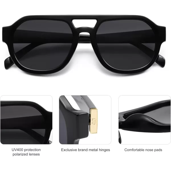 imageSOJOS Retro Polarized Aviator Sunglasses Womens Vintage Shades Trendy Stylish Sunnies SJ2343Black  Grey Lens