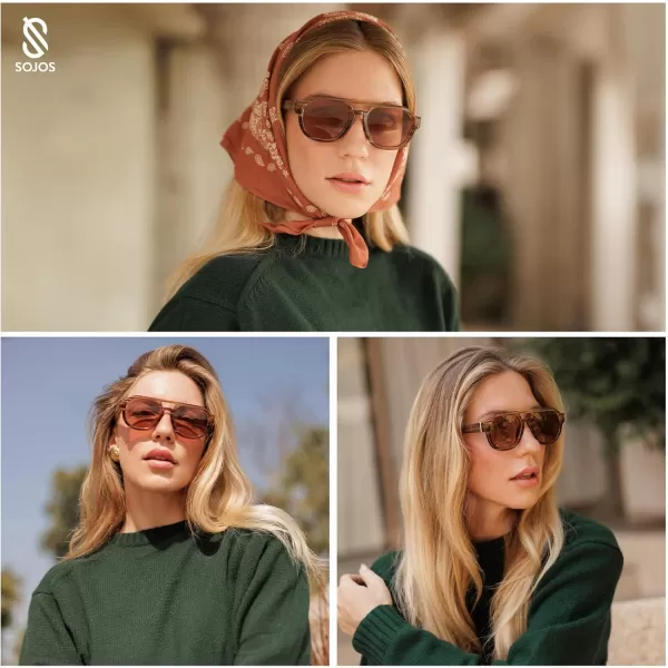 imageSOJOS Retro Polarized Aviator Sunglasses Womens Vintage Shades Trendy Stylish Sunnies SJ2343Black  Grey Lens