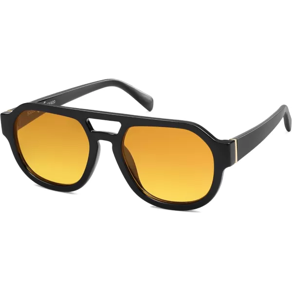 imageSOJOS Retro Polarized Aviator Sunglasses Womens Vintage Shades Trendy Stylish Sunnies SJ2343Black  Yellow Lens