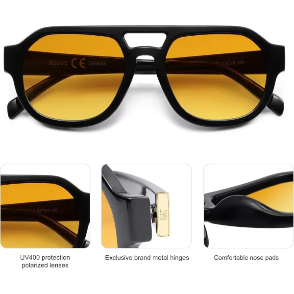 imageSOJOS Retro Polarized Aviator Sunglasses Womens Vintage Shades Trendy Stylish Sunnies SJ2343Black  Yellow Lens