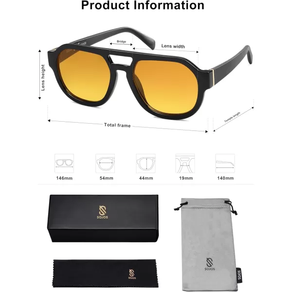 imageSOJOS Retro Polarized Aviator Sunglasses Womens Vintage Shades Trendy Stylish Sunnies SJ2343Black  Yellow Lens