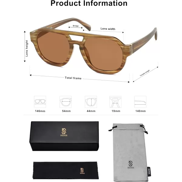 imageSOJOS Retro Polarized Aviator Sunglasses Womens Vintage Shades Trendy Stylish Sunnies SJ2343Striped Brown  Brown Lens