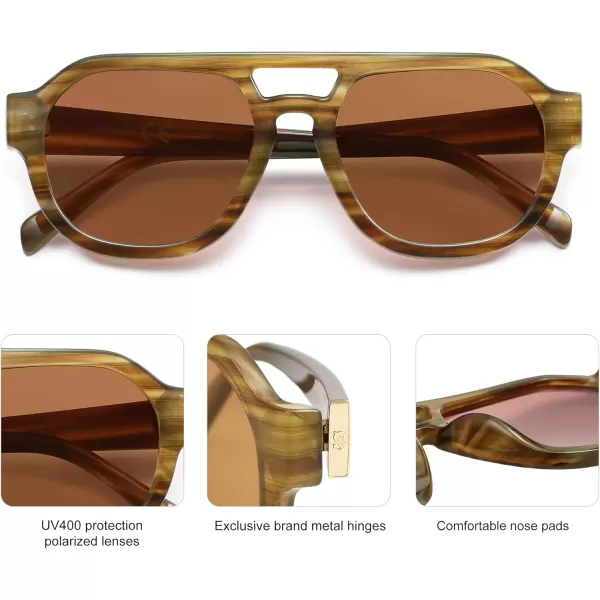 imageSOJOS Retro Polarized Aviator Sunglasses Womens Vintage Shades Trendy Stylish Sunnies SJ2343Striped Brown  Brown Lens
