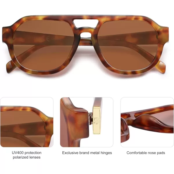 imageSOJOS Retro Polarized Aviator Sunglasses Womens Vintage Shades Trendy Stylish Sunnies SJ2343Tortoise  Brown Lens