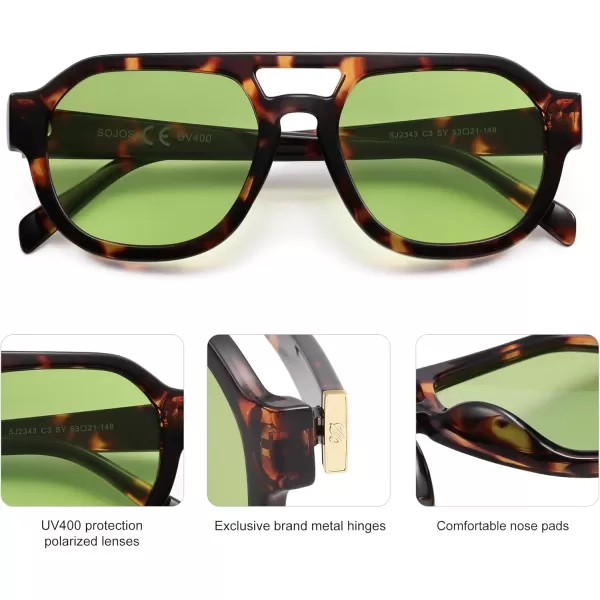 imageSOJOS Retro Polarized Aviator Sunglasses Womens Vintage Shades Trendy Stylish Sunnies SJ2343Tortoise  Green Lens