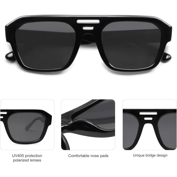 imageSOJOS Retro Rectangle Polarized Aviator Sunglasses Womens Mens Vintage Square Shades SJ2271BlackGrey