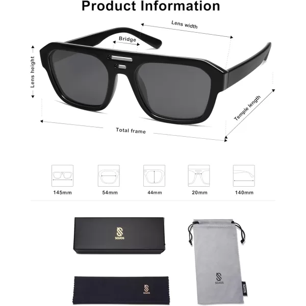 imageSOJOS Retro Rectangle Polarized Aviator Sunglasses Womens Mens Vintage Square Shades SJ2271BlackGrey