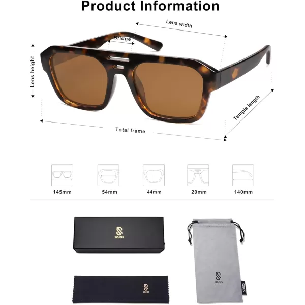 imageSOJOS Retro Rectangle Polarized Aviator Sunglasses Womens Mens Vintage Square Shades SJ2271Brown TortoiseBrown