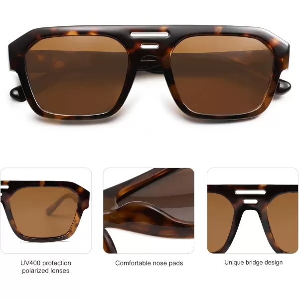 imageSOJOS Retro Rectangle Polarized Aviator Sunglasses Womens Mens Vintage Square Shades SJ2271Brown TortoiseBrown