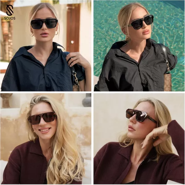 imageSOJOS Retro Rectangle Polarized Aviator Sunglasses Womens Mens Vintage Square Shades SJ2271Orange TortoiseLight Brown