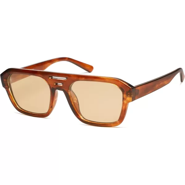 imageSOJOS Retro Rectangle Polarized Aviator Sunglasses Womens Mens Vintage Square Shades SJ2271Orange TortoiseLight Brown