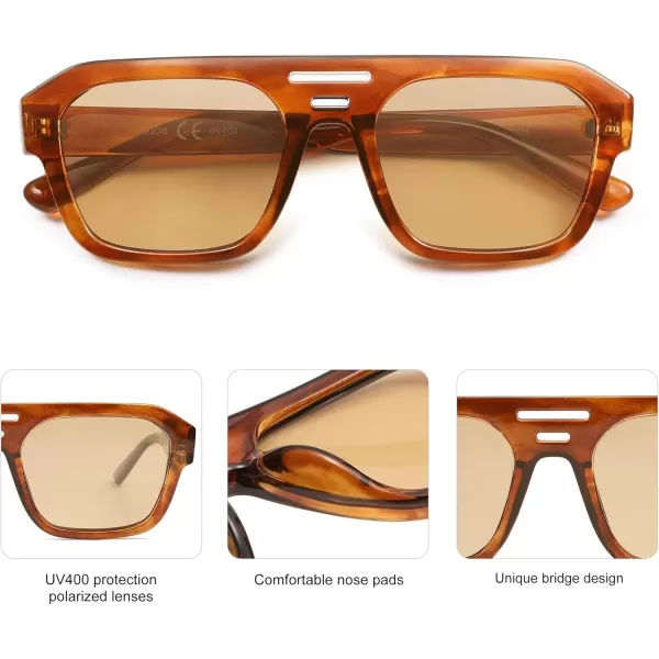 imageSOJOS Retro Rectangle Polarized Aviator Sunglasses Womens Mens Vintage Square Shades SJ2271Orange TortoiseLight Brown