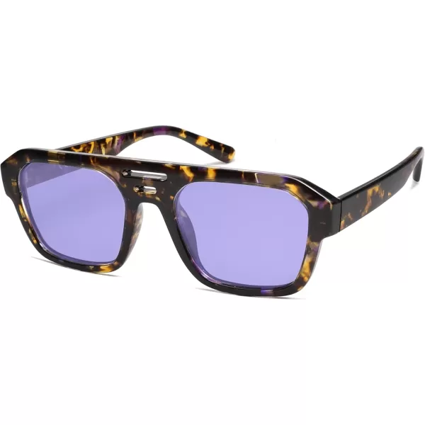 imageSOJOS Retro Rectangle Polarized Aviator Sunglasses Womens Mens Vintage Square Shades SJ2271Purple TortoiseLight Purple