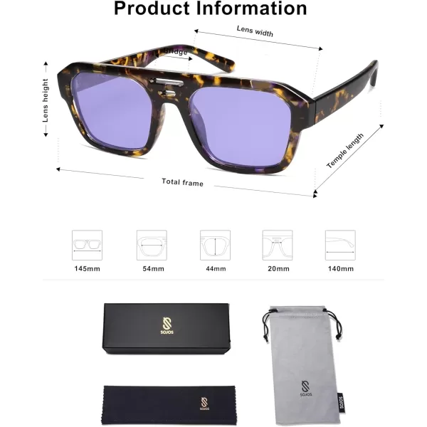 imageSOJOS Retro Rectangle Polarized Aviator Sunglasses Womens Mens Vintage Square Shades SJ2271Purple TortoiseLight Purple
